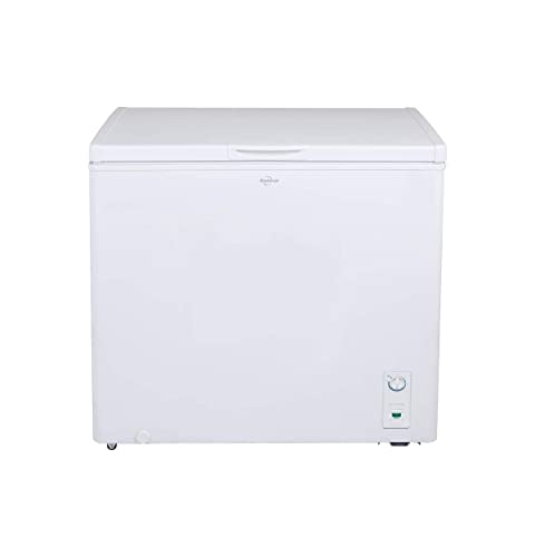 Koolatron Large Chest Freezer, 7.0 cu ft (198L), White, Manual Defrost Deep Freeze, Storage Basket, Space-Saving Flat Back, Stay-Open Lid, Front-Access Drain, for Basement, Laundry Room, Cottage