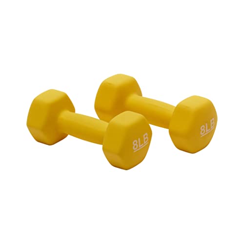 Amazon Basics Neoprene Coated Hexagon Workout Dumbbell Hand Weight, 8 Pounds, Set of 2, Yellow
