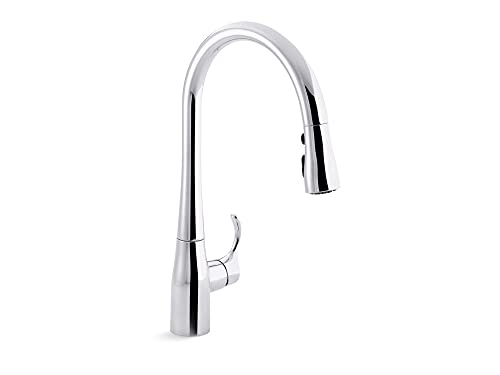 KOHLER Simplice Pull Down Kitchen Faucet, 3-Spray Faucet, Kitchen Sink Faucet with Pull Down Sprayer, Polished Chrome, K-596-CP
