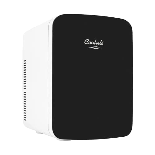 Cooluli 15L Mini Fridge for Bedroom - Car, Office Desk & College Dorm Room - 12v Portable Cooler & Warmer for Food, Drinks, Skincare, Beauty & Makeup - AC/DC Small Refrigerator with Glass Front, Black