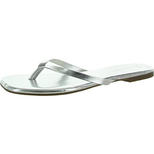 French Connection Flip Flop Sandals with Padded Insoles for Women, Silver, 6
