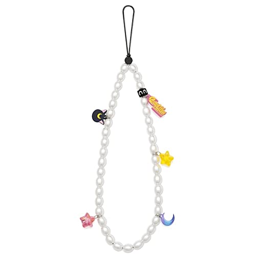KimZOZkoala Beaded Phone Strap Charms Cartoon Anime Aesthetic Pretty Cute Moon Star Cat Handmade Pearl Acrylic Lanyard Wrist Bracelet Chain Strap Keychain for Women Girls Teens