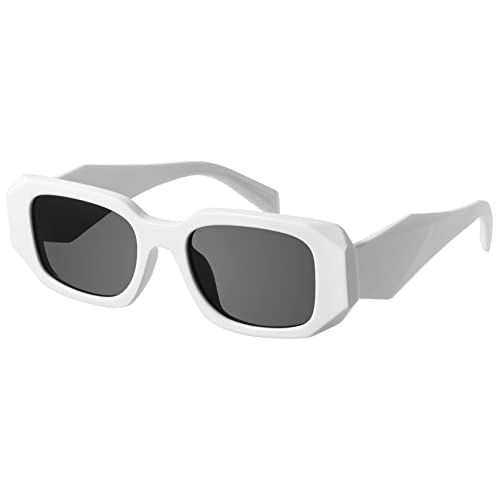 mosanana Trendy Rectangle Sunglasses for Women Men White Creamy Vintage Retro Fashion Cool 90s 80s Cute Funky Aesthetic Small Stylish Chunky 2023 Shade Unique Goulding