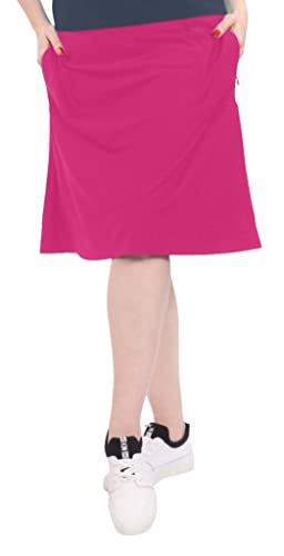 Kosher Casual Women's Modest Knee-Length Swim Sport Skirt with On-Seam Side Zip Pockets & Attached Shorts XL Pink