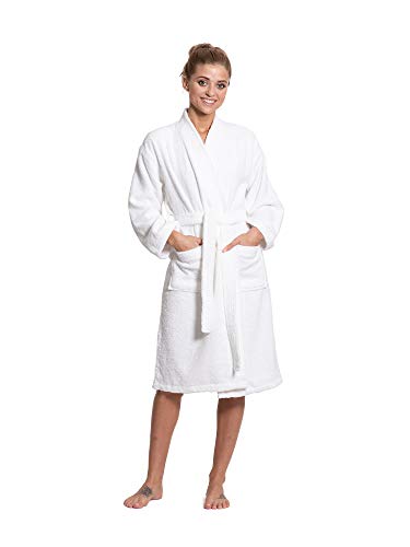 Turkuoise Women's 100% Cotton Turkish Terry Cloth Kimono Bathrobes, White, One Size