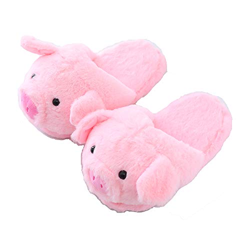 Millffy Funny Womens Warm Animal Slippers Funny Slippers Furry Pink Pig Slippers House Shoes (Women 5-7, Pink Pig)