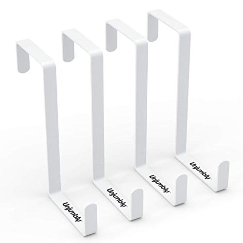 Unjumbly 4 Pack Over The Door Hooks - Fitting Door Width Between 1 3/8' and 1 3/4', Reversible Door Hangers for Hanging Clothes, Towels, Coats and More (White)