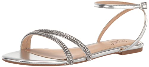 Jewel Badgley Mischka Roslyn Metallic Flat Sandal with Crystals