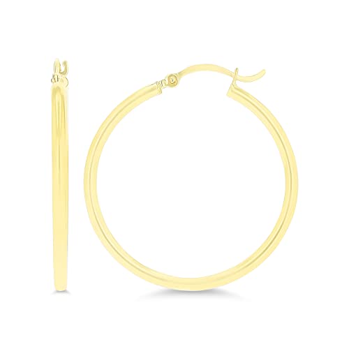 14k Yellow Gold Solid 2mm Tube Classic Polished Hoop Earrings, 2x30mm