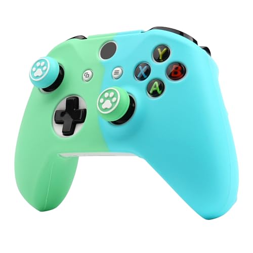 RALAN Green and Blue Duplex Color Controller Skin Silicone for Xbox One, Non-Slip Grip Cover Protector Compatible with Xbox One S/X Controllers with 2 Thumb Grip Caps.