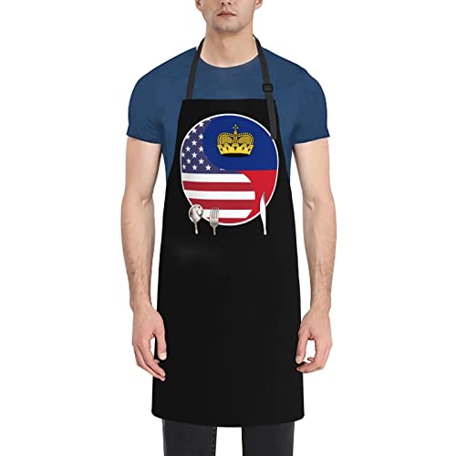 MULIHU Yin Yang Flag Combination Of America And Liechtenstein Apron For Men Women Adjustable Waterproof With Pockets Bib Kitchen Cooking Aprons Chef Aprons