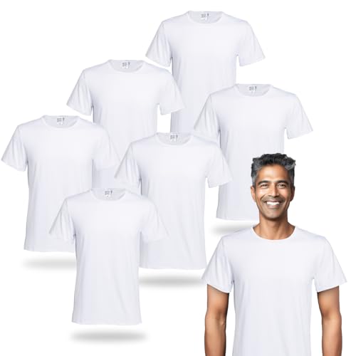 METFUIN 6 Pack Polyester Tshirts for Sublimation White Blank Crew Neck Short Sleeve T-Shirt Men Adult (US, Alpha, Large, White)
