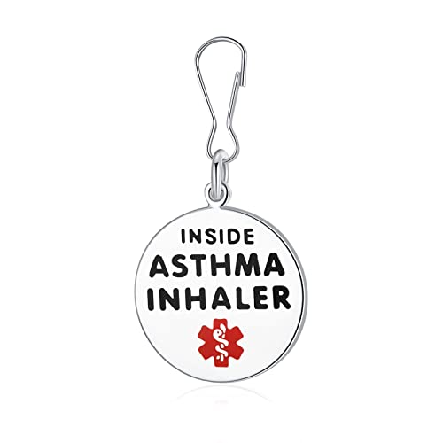 Divoti 1.25' DOUBLE-SIDED ASTHMA INHALER INSIDE Bag Tag -Zipper Pull- Entirely Surgical Stainless Steel w/Hard Enamel