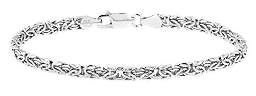 Miabella Italian 925 Sterling Silver 4mm Flat Byzantine Link Chain Bracelet for Women Teens, 925 Made in Italy (Length 7 Inches (Small))