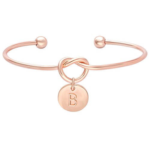 SENFAI Tie The Knot Single Initial Alphabet Letters Personalized Charms Bracelet Bangle Rose Gold Plated (B2)