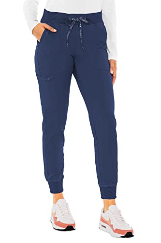 Med Couture Touch Women's Scrub Pant Yoga Jogger with 5 Pockets & Drawstring Waistband - MC7710, Navy, Large