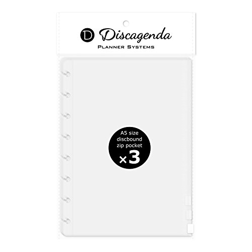 Discagenda Clear Zip Pocket [2nd Edition] A5 (5.8x8.3in), 3 Pack for Discbound Planner Personal Organizer