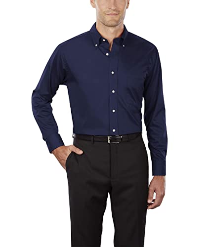 Van Heusen mens Regular Fit Twill Solid Button Down Collar Dress Shirt, Navy, X-Large US