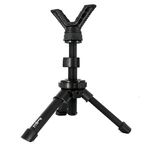HUNTPAL Portable Table Shooting Tripod Stand Bench Shooting Stick Gun Rifle Rest, Compact Aluminum Gun Holder with Height Adjustment Center Column, Shooting Range Target Practice Hunting Accessories