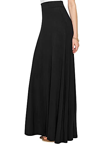 Lock and Love LL WB1434 Womens Solid Maxi Skirt with Elastic Waist Band XL Black