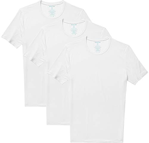 Tommy John Men's Second Skin 2.0 T-Shirt - 3 Pack - Stay Tuck Design - Soft Slim Fit Crew Neck Undershirt Tee (White, Large)