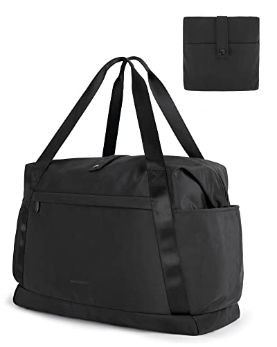 Foldable Duffle Bag, BAGSMART 30.6L Tote Travel Bag Gym Sports Bag for Women, Carry On Luggage Weekender Overnight Bag for Travel Essentials(Black)