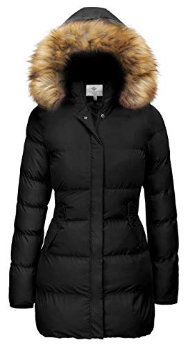 WenVen Women's Winter Puffer Coat Long Parka Jacket with Fur Hood (Black, 3XL)