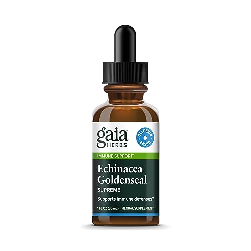 Gaia Herbs Echinacea Goldenseal Supreme Liquid Extract - Immune Support Supplement to Help Maintain Mucus Membrane Function - With Echinacea, Goldenseal Root & St. John’s Wort - 1 Fl Oz (15 Servings)