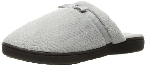 isotoner Women's Chevron Slip On Clog Slippers with Moisture Wicking for Indoor/Outdoor Comfort and Arch Support, Light Grey, 8.5-9 M US