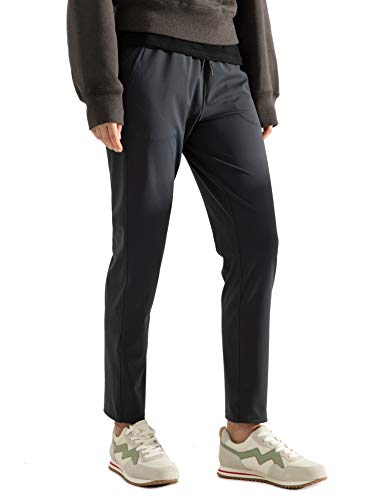 AJISAI 7/8 Joggers Travel Pants with Pockets Lounge Casual Stretch Workout Pants for Women Dark Grey 27' L