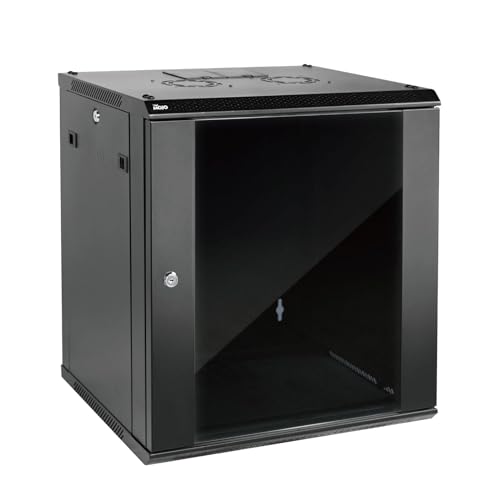 TECMOJO 12U Wall Mount Server Cabinet IT Network Rack Enclosure Lockable Door and Side Panels Black,Cooling Fan,Glass Door,17.7inch Depth,for 19” IT Equipment,A/V Devices