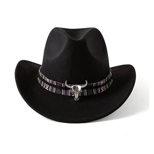 Gossifan Classic Womens Western Cowboy Cowgirl Hats with Wide Belt Z-Black