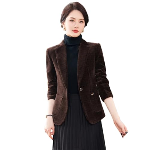 Women Autumn Winter Corduroy Blazers Vintage Casual Office Outerwear Tops Coffee