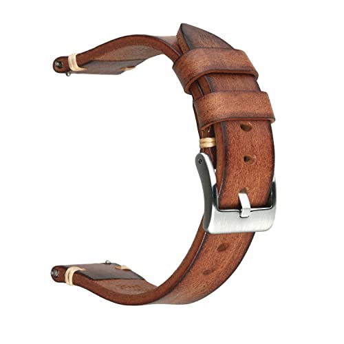 Berfine 20mm Retro Handmade Watch Band, Quick Release Vintage Leather Watch Strap Replacement,Brown