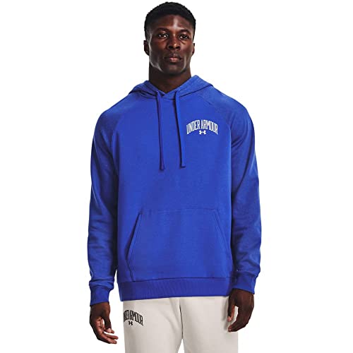 Under Armour Mens Rival Wordmark Colorblock Hoodie, (486) Versa Blue/Versa Blue Light Heather/Onyx White, X-Large