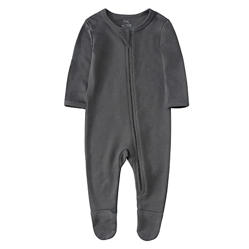 O2 BABY Baby Boys Girls Organic Cotton Zip Front Sleeper Pajamas, Footed Sleep 'n Play（Newborn,Gray）