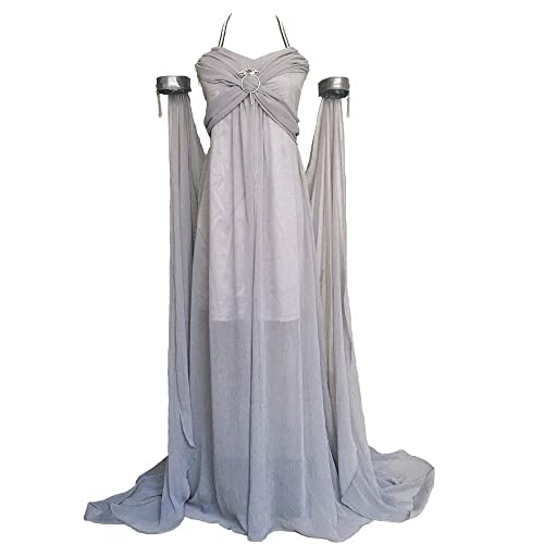 Xfang Women's Chiffon dress Halloween Cosplay Costume Grey Long Train Dress (L)