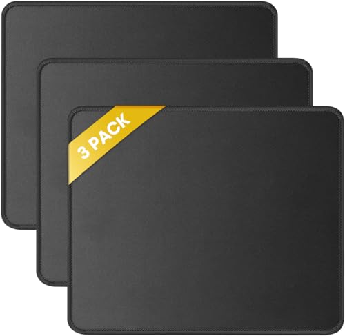 JIKIOU 3 Pack Mouse Pad with Stitched Edge, Comfortable Mouse Pads with Non-Slip Rubber Base, Washable Mousepads Bulk with Lycra Cloth, Mouse Pads for Computers Laptop Mouse 10.2x8.3x0.12inch Black
