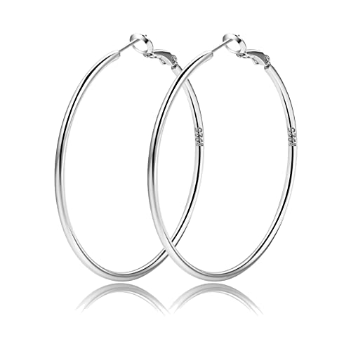 OOOPEL 2mm Sterling Silver Big Hoop Earrings Large Silver Hoop Earrings Girls Hypoallergenic Circle Endless Thin Hoop Oversize Silver Hoop Earrings For Women
