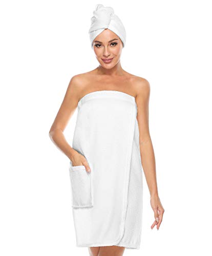 Kniffi Womens Wrap Towel Spa Wraps & Hair Towel Body Wrap Adjustable Closure Bathrobe White S/M