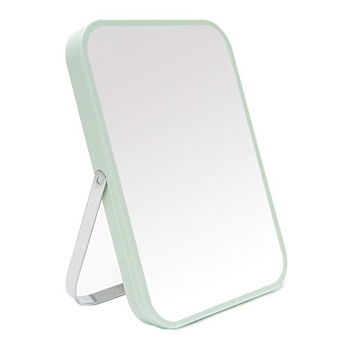YEAKE Table Desk Vanity Makeup Mirror,8-Inch Portable Folding Mirror with Metal Stand 90°Adjustable Rotation Tavel Make Up Mirror Hanging Bathroom for Shower Shaving(Green)