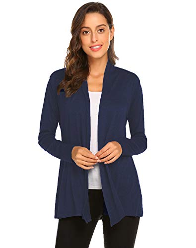 Newchoice Women's Loose Casual Open Front Cardigans Long Sleeve Lightweight Cardigan Sweaters All Seasons (Navy Blue, L)