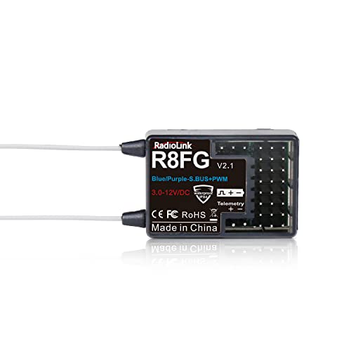 Radiolink 2.4Ghz R8FG V2.1 3ms Latency 8 Channels Gyro Receiver with Voltage Telemetry, Waterproof RX for RC Crawler Car Boat Radio Controller RC8X/RC6GS V3/RC4GS V3/RC6GS V2/RC4GS V2/T8FB/T8S