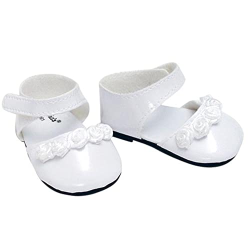 Sophia's Patent Leather Dress Shoes with Rose Detail and Strap for 18' Dolls, White