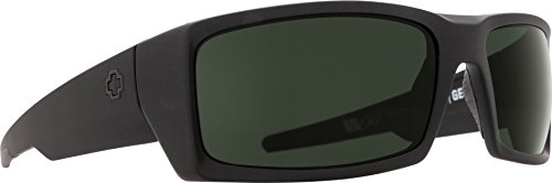 Spy Optic Men's General Rectangular Sunglasses, Soft Matte Black/Happy Gray/Green, 60 mm