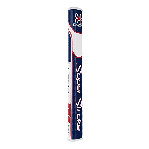SuperStroke Traxion Flatso Golf Putter Grip, Red/White/Blue (Flatso 2.0) | Advanced Surface Texture That Improves Feedback and Tack | Minimize Grip Pressure with a Unique Parallel Design | Tech-Port