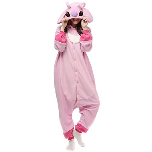 ROYAL WIND Adult Stich costume Onesie Animal Pajamas Halloween Cosplay Costumes Sleepwear Homewear Party Wear Pink S