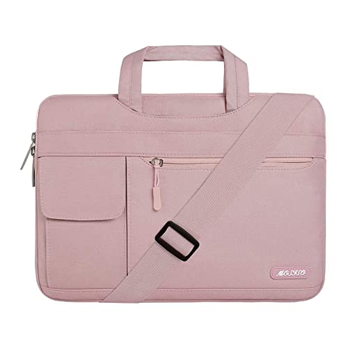 MOSISO Laptop Shoulder Bag Compatible with MacBook Air/Pro,13-13.3 inch Notebook,Compatible with MacBook Pro 14 inch M3 M2 M1 Pro Max 2023-2021,Polyester Flapover Briefcase Sleeve Case, Baby Pink