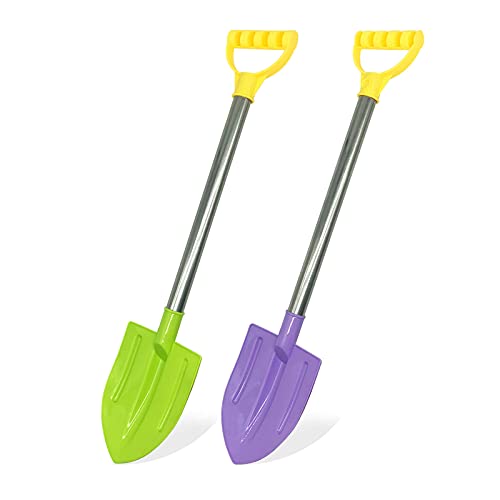 Dsmile 2 Pack Beach Shovels for Kids, 24.4 Inch Long Sand Shovels Gardening Tools Snow Shovel Sturdy Stainless Steel Handle ABS Plastic Spade for Digging Sand Shoveling Snow Fun Gift Set