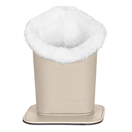 MOSISO Eyeglasses Holder, Plush Lined PU Leather Stand Case with Magnetic Base, Beige